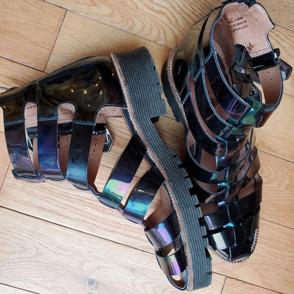 TBA Oil slick iridescent platform buckle sandals